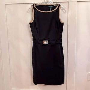 Lauren Ralph Lauren Navy Blue Sleeveless Shift Dress w/Fabric Belt Size 6